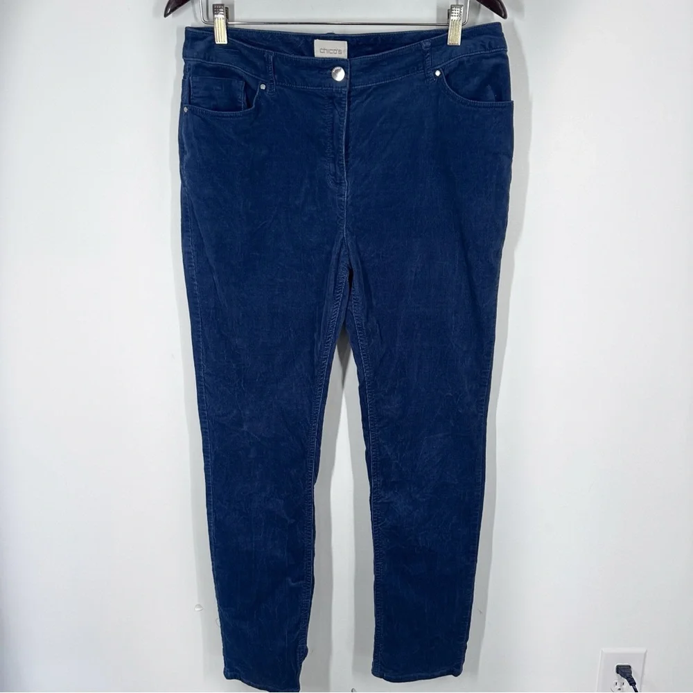 Chico's Navy Blue Corduroy Pants Size 1.5 10 Straight Leg This Wale